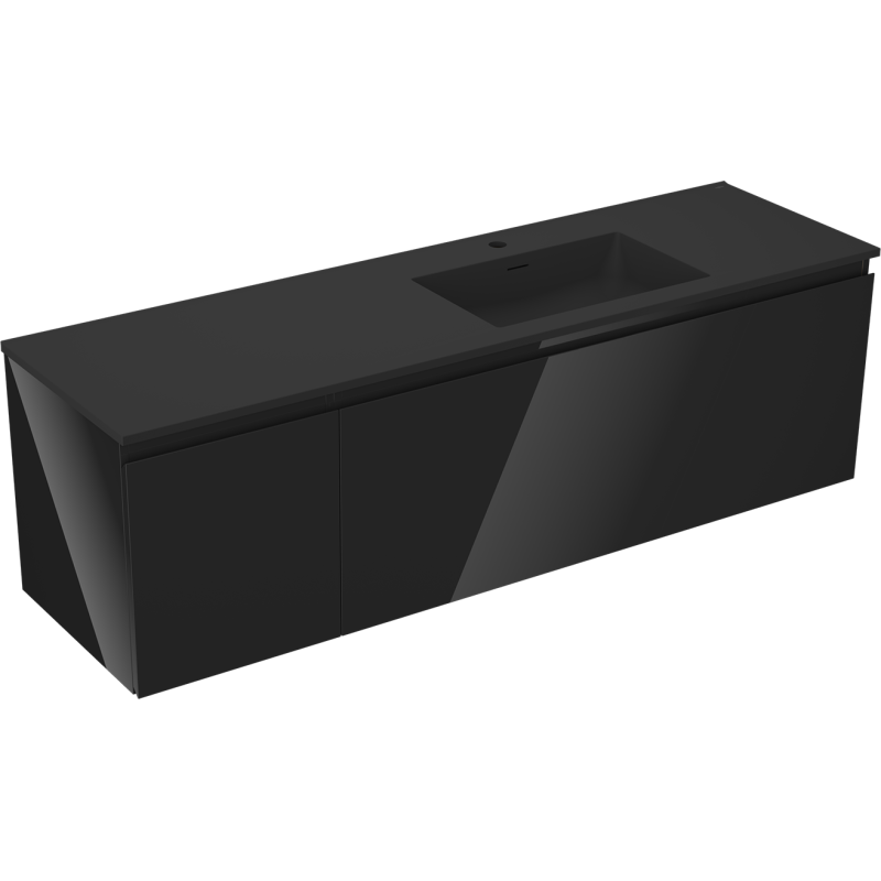 Mexen Orio Badezimmerschrank 160 cm mit Waschbecken Otis rechts, 1S, 1D, schwarz glänzend/schwarz matt