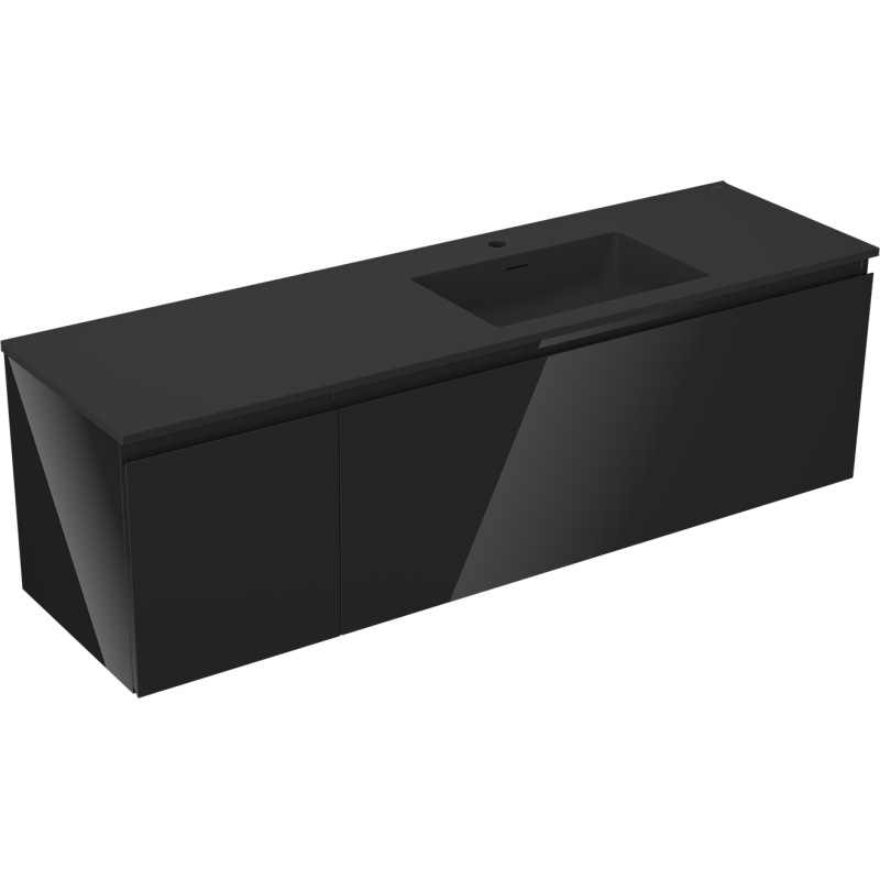 Mexen Orio móvel de casa de banho 160 cm com lavatório Otis direita, 1S, 1D, preto brilho/preto mate