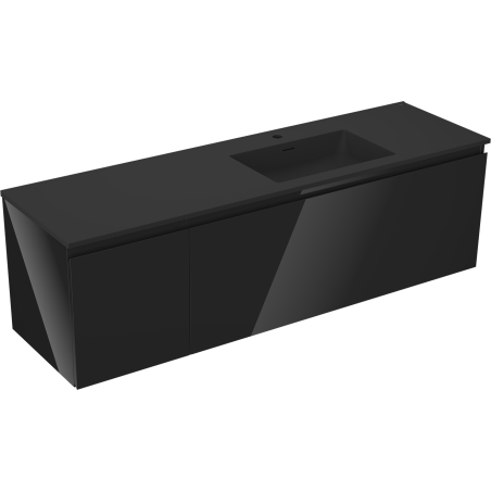 Mexen Orio meuble de salle de bain 160 cm avec lavabo Otis droit, 1T, 1P, noir brillant/noir mat - 91A13-16047-3-BBFF70-W18P71