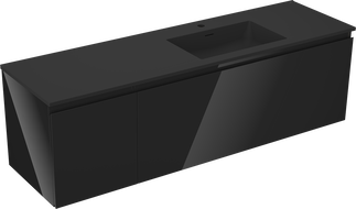 Mexen Orio bathroom cabinet 160 cm with Otis right sink, 1S, 1D, black gloss/black matte - 91A13-16047-3-BBFF70-W18P71