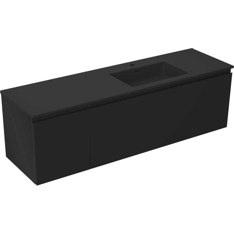 Mexen Orio meuble de salle de bain 160 cm avec lavabo Otis droit, 1S, 1D, noir mat - 91A13-16047-3-BBFF71-W18P71