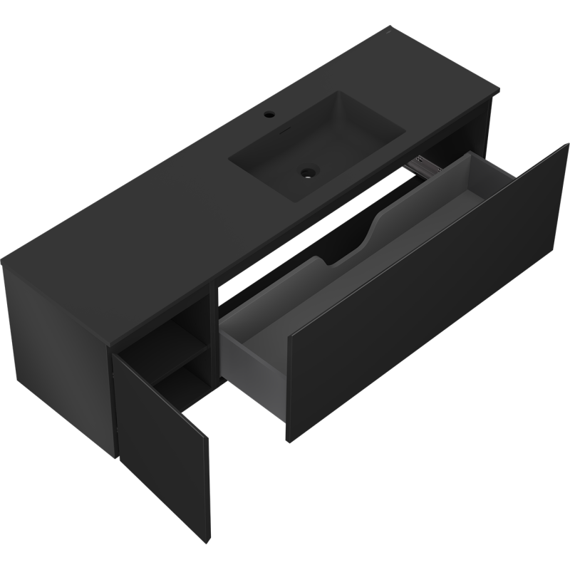 Mexen Orio armario de baño de 160 cm con lavabo Otis derecho, 1S, 1D, negro mate - 91A13-16047-3-BBFF71-W18P71