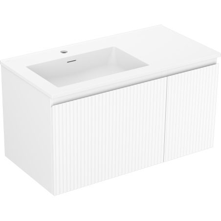 Mexen Rivel 90 cm Bathroom Cabinet with Otis Left Sink, 1S, 1D, Fluted, White Matte - 91A23-09047-3-BBFF01-W18L01