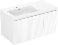 Mexen Rivel 90 cm Bathroom Cabinet with Otis Left Sink, 1S, 1D, Fluted, White Matte - 91A23-09047-3-BBFF01-W18L01