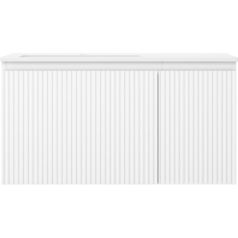 Mexen Rivel 90 cm Bathroom Cabinet with Otis Left Sink, 1S, 1D, Fluted, White Matte - 91A23-09047-3-BBFF01-W18L01