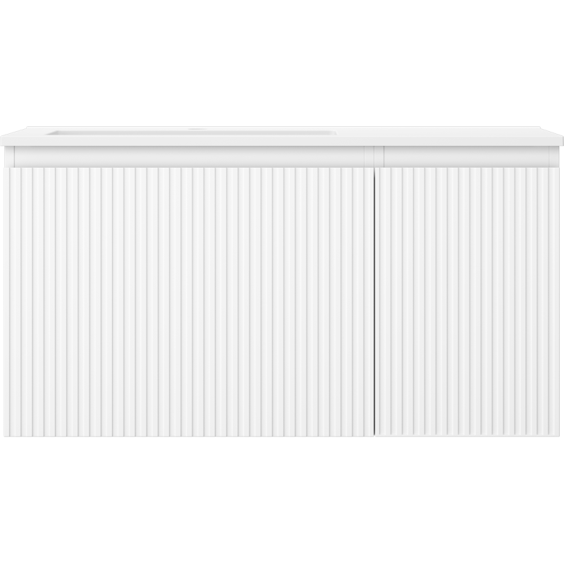 Mexen Rivel armário de casa de banho 90 cm com lavatório Otis à esquerda, 1S, 1D, estriado, branco mate