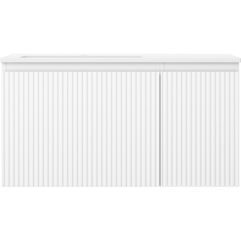 Mexen Rivel Badezimmerschrank 90 cm mit Waschbecken Otis links, 1S, 1D, geriffelt, weiß matt - 91A23-09047-3-BBFF01-W18L01