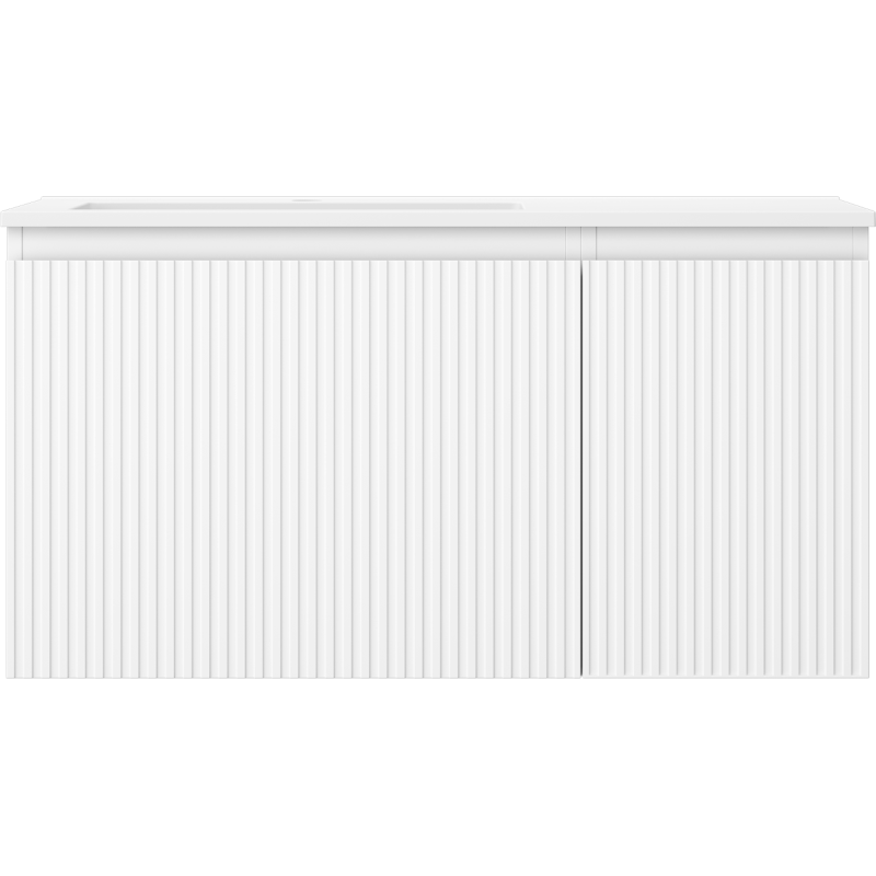 Mexen Rivel mobiletto da bagno 90 cm con lavabo Otis a sinistra, 1S, 1D, scanalato, bianco opaco - 91A23-09047-3-BBFF01-W18L01