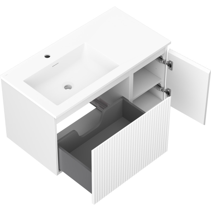 Mexen Rivel badkamerkast 90 cm met Otis wastafel links, 1S, 1D, gegroefd, wit mat - 91A23-09047-3-BBFF01-W18L01