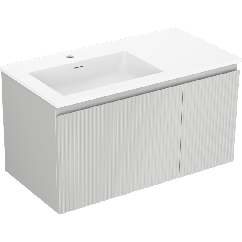 Mexen Rivel mueble de baño de 90 cm con lavabo Otis izquierdo, 1 cajón, 1 puerta, estriado, gris mate/blanco mate