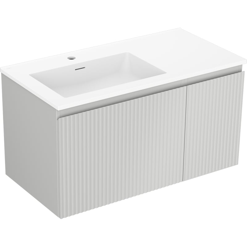 Mexen Rivel szafka łazienkowa 90 cm z umywalką Otis lewą, 1S, 1D, ryflowana, szara mat/biała mat - 91A23-09047-3-BBFF62-W18L01