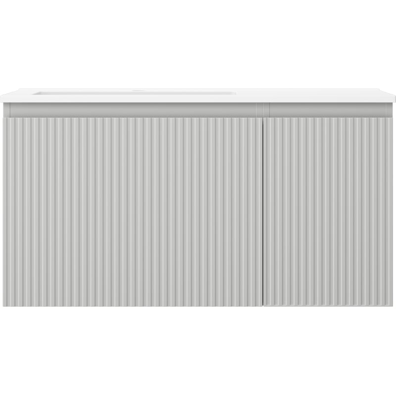 Mexen Rivel 90 cm bathroom cabinet with Otis left sink, 1S, 1D, grooved, gray matte/white matte - 91A23-09047-3-BBFF62-W18L01