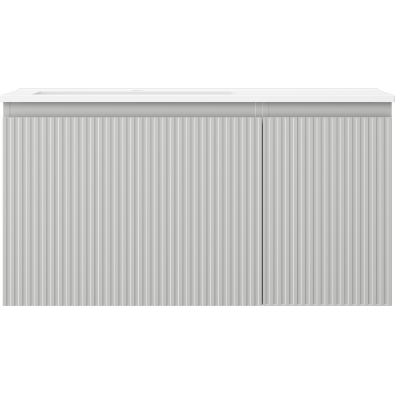 Mexen Rivel armoire de salle de bain 90 cm avec lavabo Otis gauche, 1S, 1D, cannelée, gris mat/blanc mat