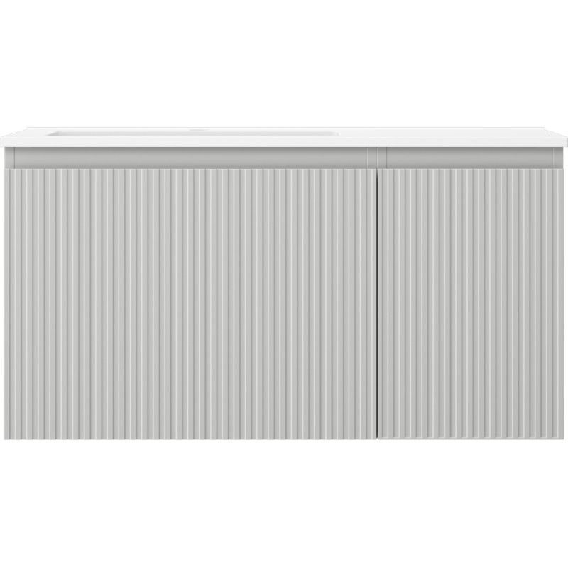 Mexen Rivel badkamerkast 90 cm met wastafel Otis links, 1S, 1D, geribbeld, grijs mat/wit mat - 91A23-09047-3-BBFF62-W18L01