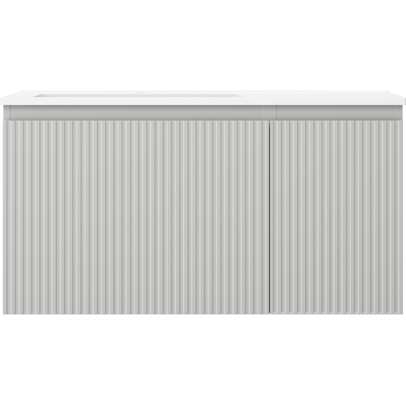 Mexen Rivel Buedzëmerschaf 90 cm mat wäissem Lavabo Otis lénks, 1S, 1D, rifléiert, gro matt/wäiss matt