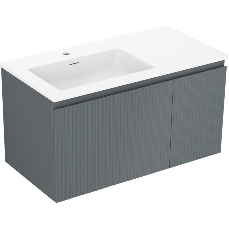 Mexen Rivel badkamerkast 90 cm met wastafel Otis links, 1S, 1D, gegroefd, grafiet mat/wit mat - 91A23-09047-3-BBFF66-W18L01