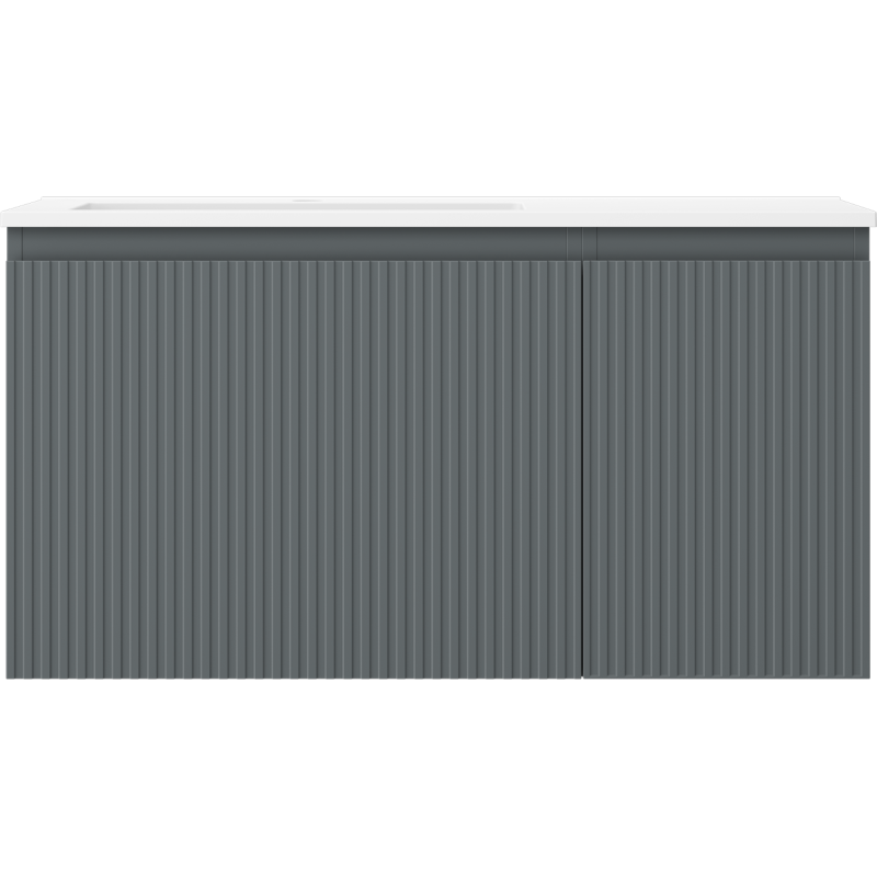 Mexen Rivel Badezimmerschrank 90 cm mit Waschbecken Otis links, 1S, 1D, geriffelt, graphit matt/weiß matt