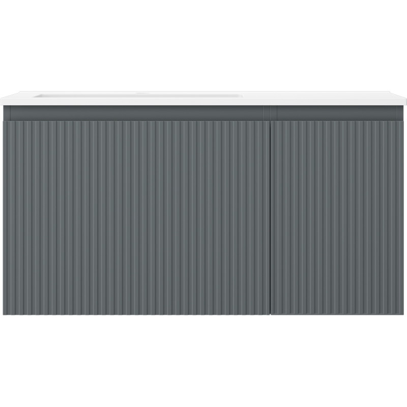 Mexen Rivel badkamerkast 90 cm met wastafel Otis links, 1S, 1D, gegroefd, grafiet mat/wit mat - 91A23-09047-3-BBFF66-W18L01