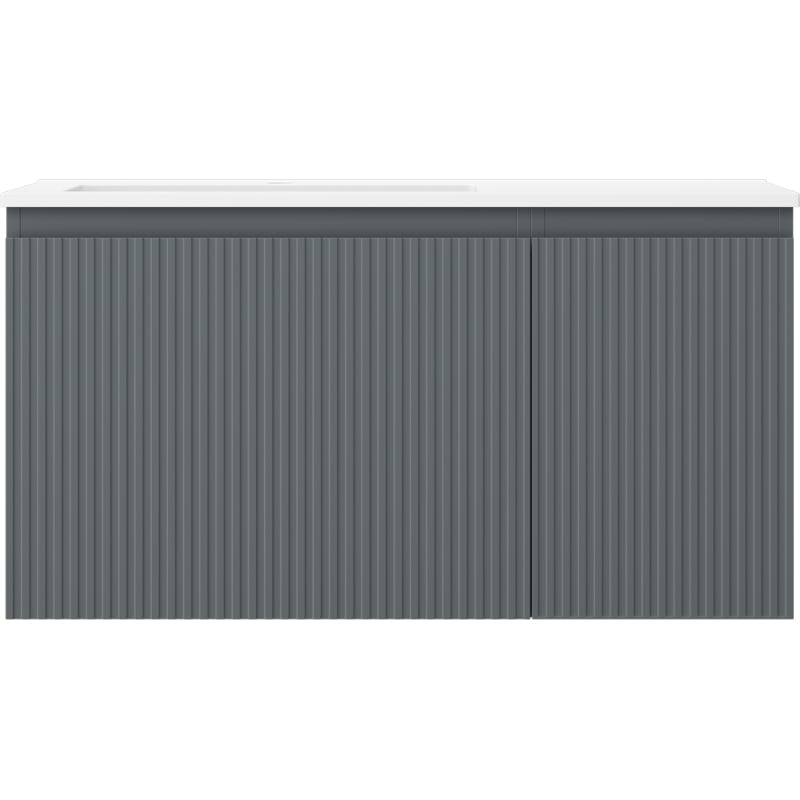 Mexen Rivel szafka łazienkowa 90 cm z umywalką Otis lewą, 1S, 1D, ryflowana, grafit mat/biała mat - 91A23-09047-3-BBFF66-W18L01
