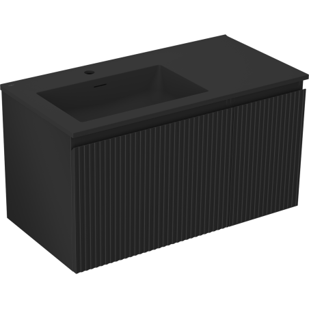 Mexen Rivel armario de baño de 90 cm con lavabo Otis izquierdo, 1S, 1D, ranurado, negro mate - 91A23-09047-3-BBFF71-W18L71