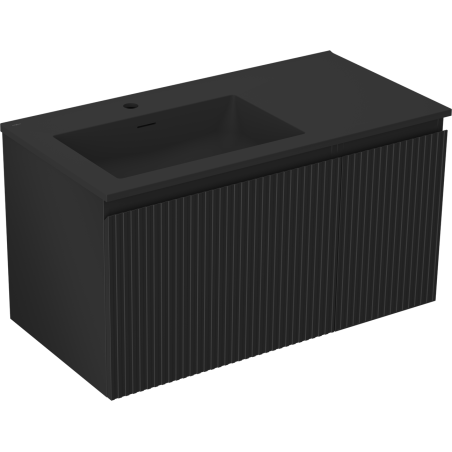 Mexen Rivel armoire de salle de bains 90 cm avec lavabo Otis à gauche, 1S, 1D, rainurée, noir mat - 91A23-09047-3-BBFF71-W18L71