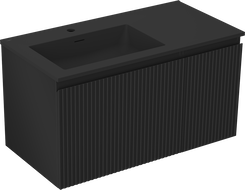 Mexen Rivel 90 cm Bathroom Cabinet with Left Otis Sink, 1 Drawer, 1 Door, Fluted, Black Matte - 91A23-09047-3-BBFF71-W18L71