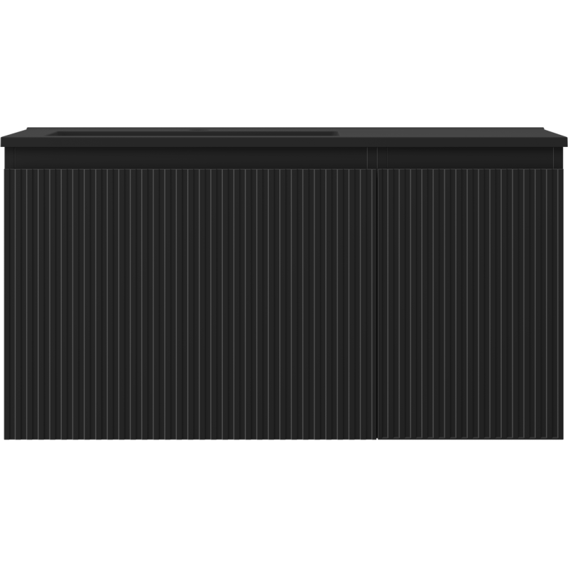 Mexen Rivel armadietto da bagno 90 cm con lavabo Otis sinistro, 1S, 1D, scanalato, nero opaco - 91A23-09047-3-BBFF71-W18L71