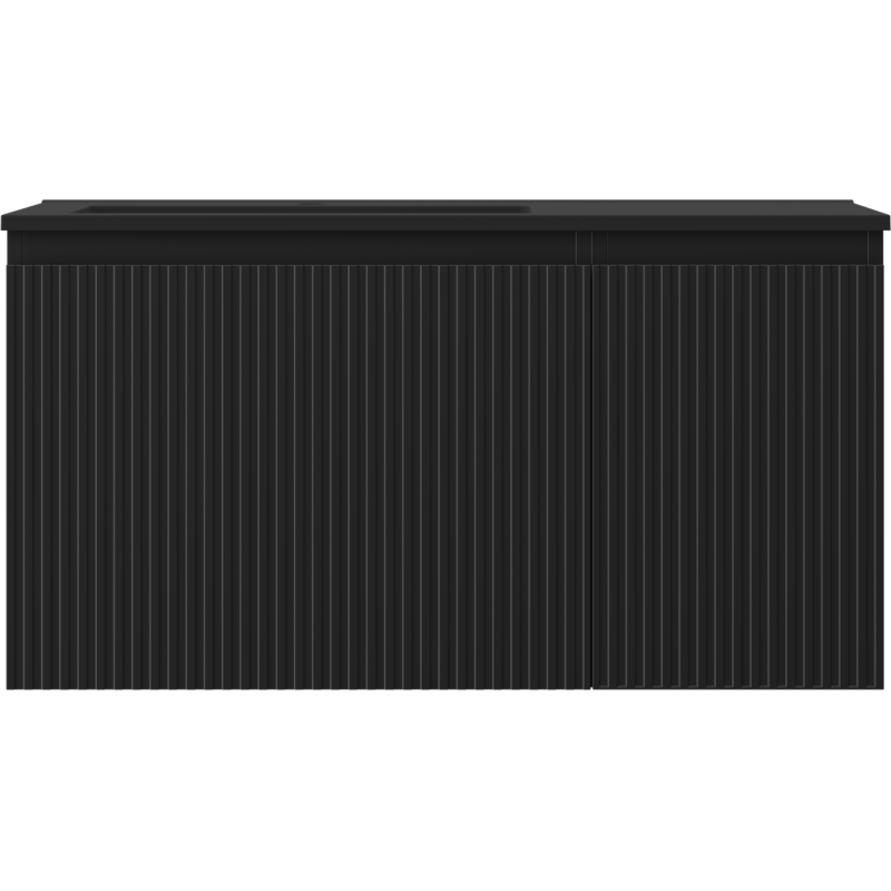 Mexen Rivel badkamerkast 90 cm met Otis wastafel links, 1 lade, 1 deur, gegroefd, zwart mat - 91A23-09047-3-BBFF71-W18L71