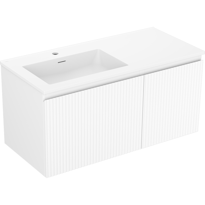 Mexen Rivel armadietto bagno 100 cm con lavabo Otis sinistro, 1S, 1D, scanalato, bianco opaco - 91A23-10047-3-BBFF01-W18L01
