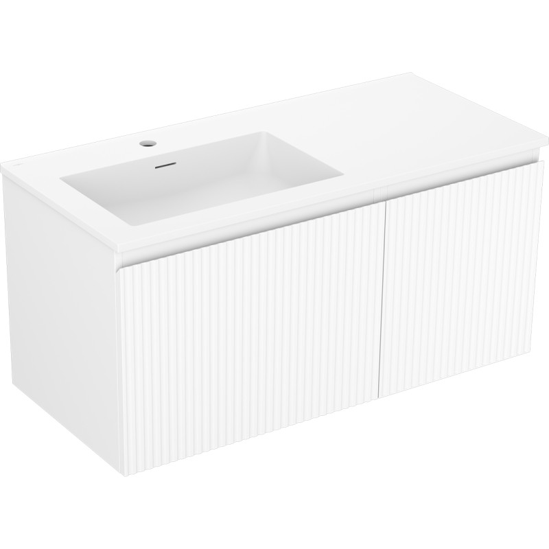 Mexen Rivel Badezimmerschrank 100 cm mit Waschbecken Otis links, 1S, 1D, geriffelt, weiß matt - 91A23-10047-3-BBFF01-W18L01