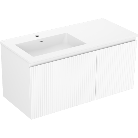 Mexen Rivel 100 cm bathroom cabinet with Otis left sink, 1S, 1D, grooved, white matte - 91A23-10047-3-BBFF01-W18L01