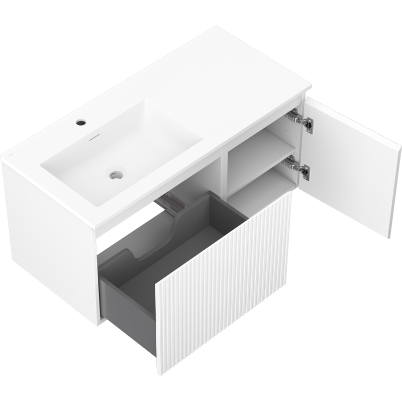 Mexen Rivel armadietto bagno 100 cm con lavabo Otis sinistro, 1S, 1D, scanalato, bianco opaco - 91A23-10047-3-BBFF01-W18L01