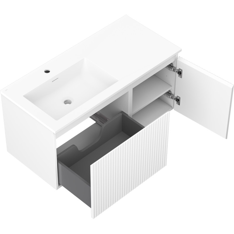 Mexen Rivel badkamerkast 100 cm met wastafel Otis links, 1S, 1D, gegroefd, wit mat - 91A23-10047-3-BBFF01-W18L01