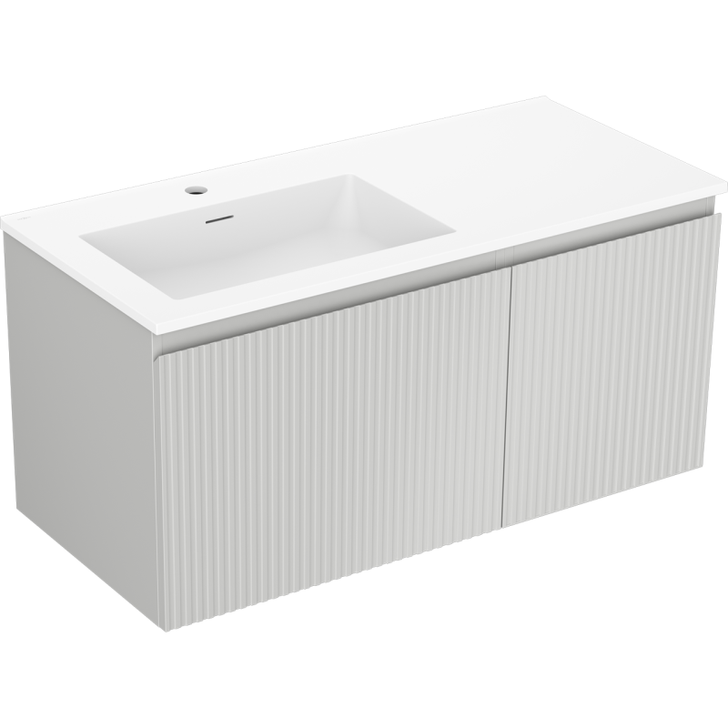 Mexen Rivel mobiletto da bagno 100 cm con lavabo Otis sinistro, 1S, 1D, scanalato, grigio opaco/bianco opaco
