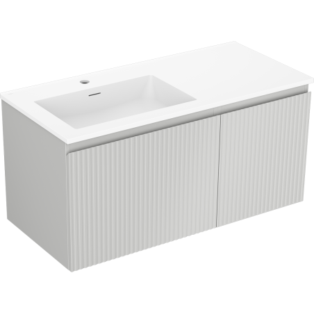 Mexen Rivel 100 cm Bathroom Cabinet with Left Otis Sink, 1S, 1D, Grooved, Gray Matte/White Matte - 91A23-10047-3-BBFF62-W18L01