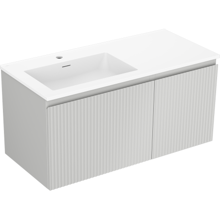 Mexen Rivel szafka łazienkowa 100 cm z umywalką Otis lewą, 1S, 1D, ryflowana, szara mat/biała mat - 91A23-10047-3-BBFF62-W18L01