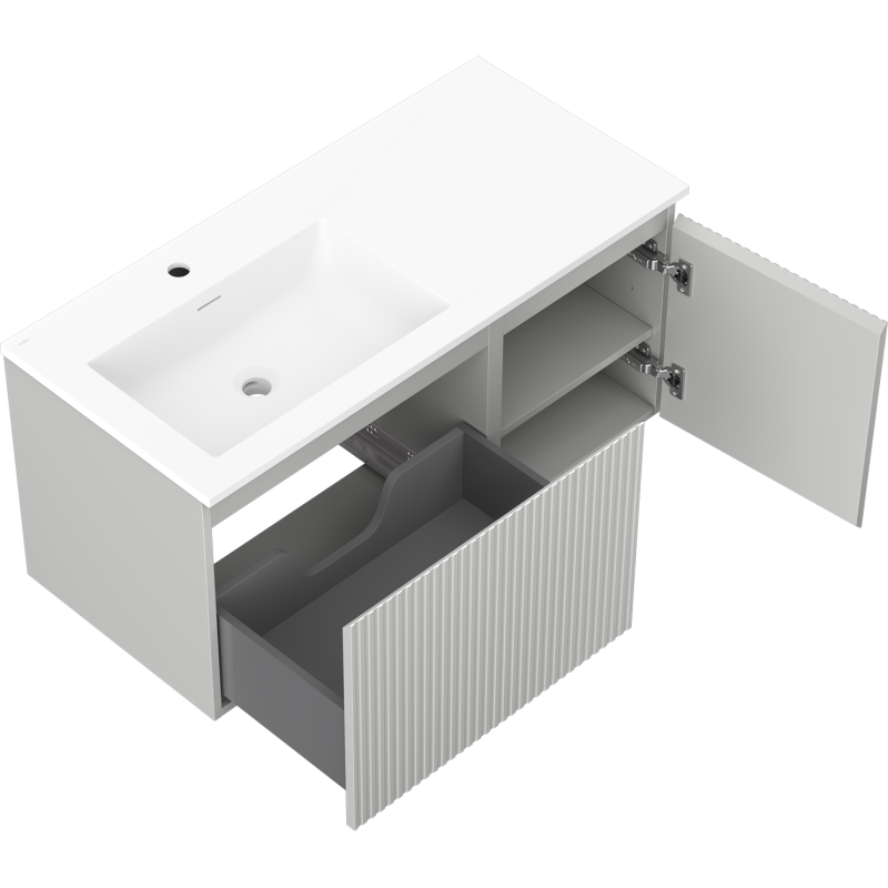 Mexen Rivel kopalna omara za kopalnico 100 cm Otis levo, 1S, 1D, rebrasta, siva mat/bela mat - 91A23-10047-3-BBFF62-W18L01