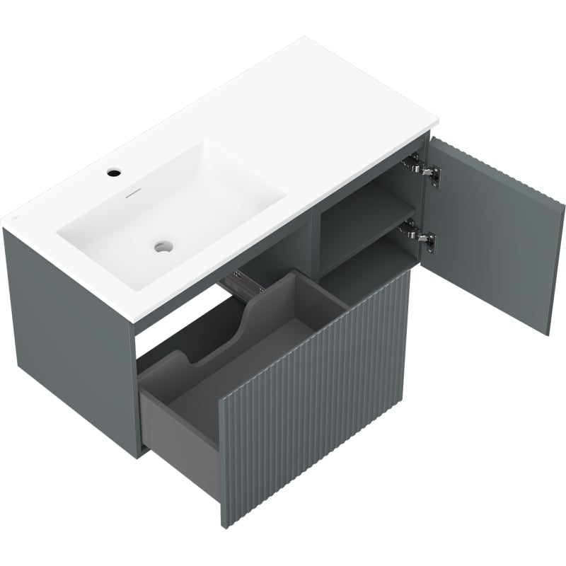 Mexen Rivel szafka łazienkowa 100 cm z umywalką Otis lewą, 1S, 1D, ryflowana, grafit mat/biała mat - 91A23-10047-3-BBFF66-W18L01