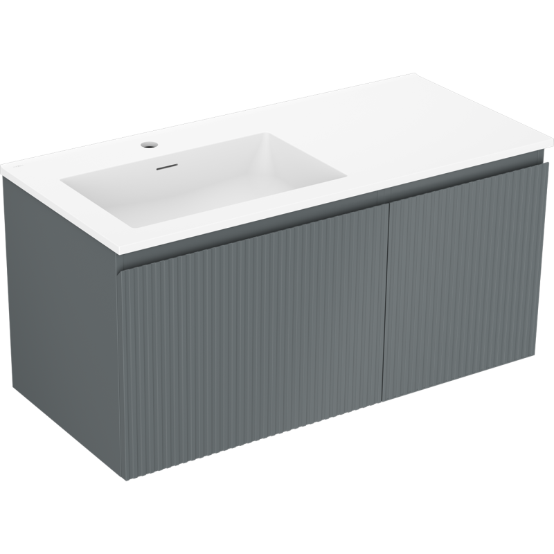 Mexen Rivel armadietto da bagno 100 cm con lavabo Otis sinistro, 1S, 1D, scanalato, grafite opaco/bianco opaco