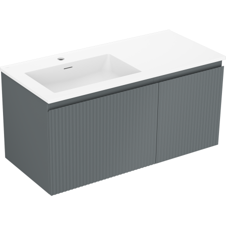 Mexen Rivel szafka łazienkowa 100 cm z umywalką Otis lewą, 1S, 1D, ryflowana, grafit mat/biała mat - 91A23-10047-3-BBFF66-W18L01