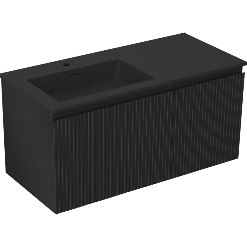 Mexen Rivel armario de baño de 100 cm con lavabo Otis izquierdo, 1S, 1D, acanalado, negro mate - 91A23-10047-3-BBFF71-W18L71