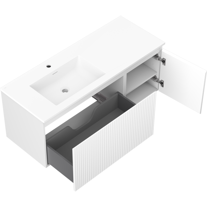 Mexen Rivel mobile da bagno 120 cm con lavabo Otis sinistro, 1S, 1D, scanalato, bianco opaco - 91A23-12047-3-BBFF01-W18L01