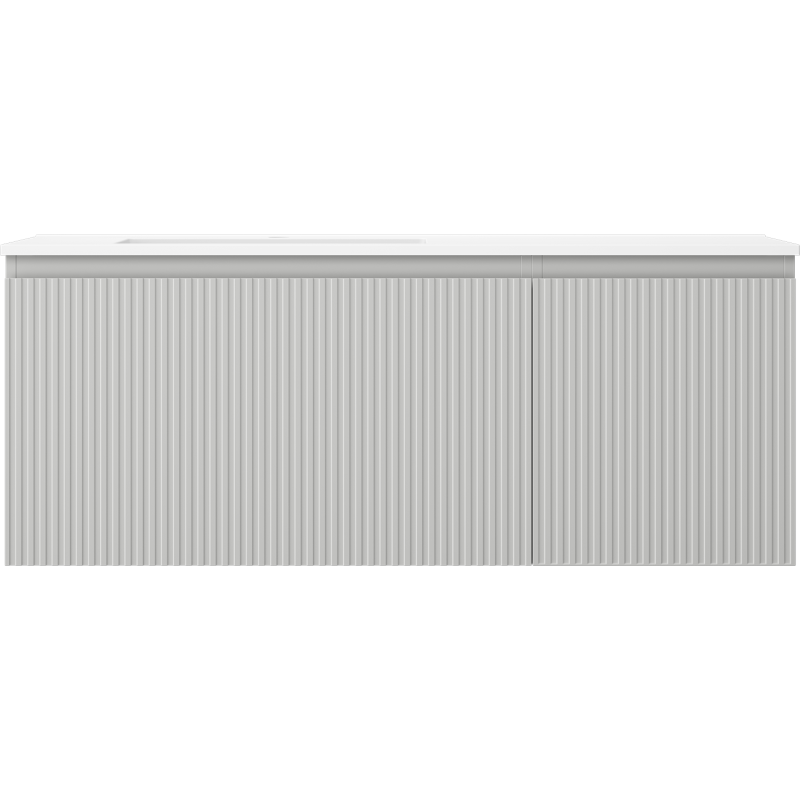 Mexen Rivel Badezimmerschrank 120 cm mit Waschbecken Otis links, 1S, 1D, gerillt, grau matt/weiß matt