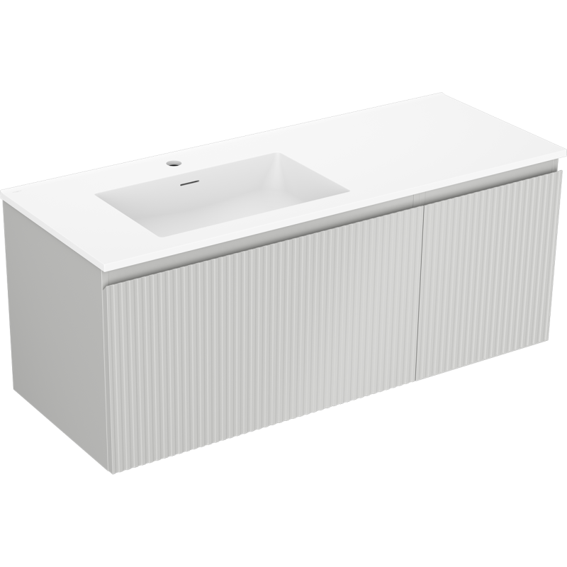 Mexen Rivel Badezimmerschrank 120 cm mit Waschbecken Otis links, 1S, 1D, gerillt, grau matt/weiß matt