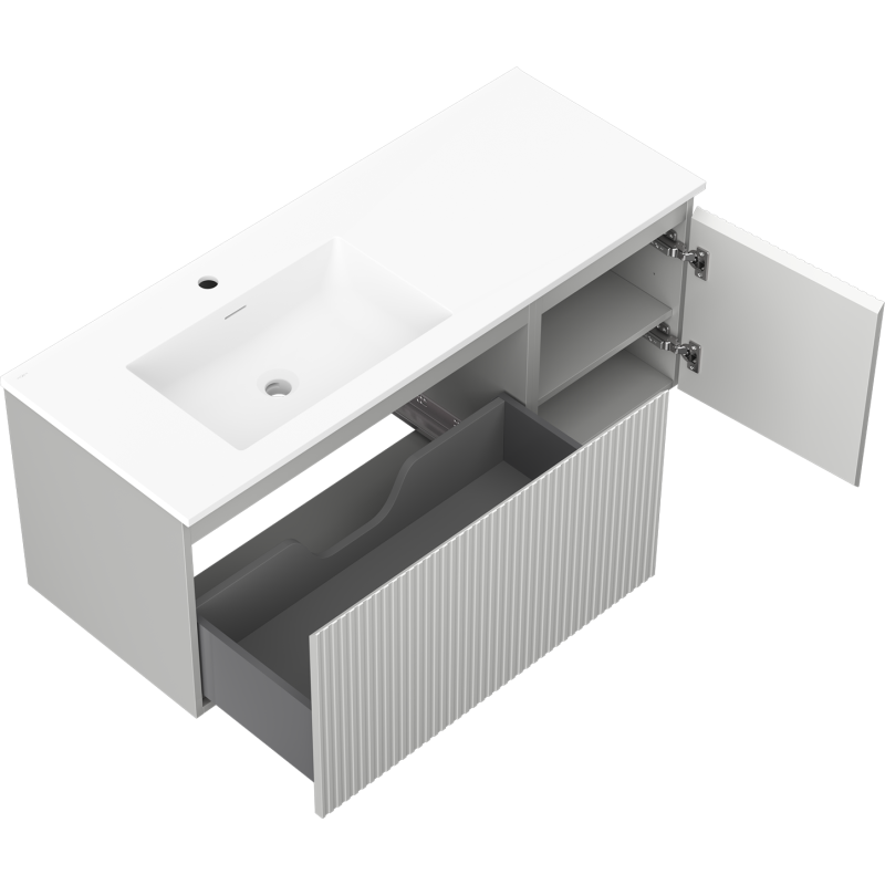 Mexen Rivel bathroom cabinet 120 cm with left sink Otis, 1S, 1D, grooved, gray matte/white matte - 91A23-12047-3-BBFF62-W18L01