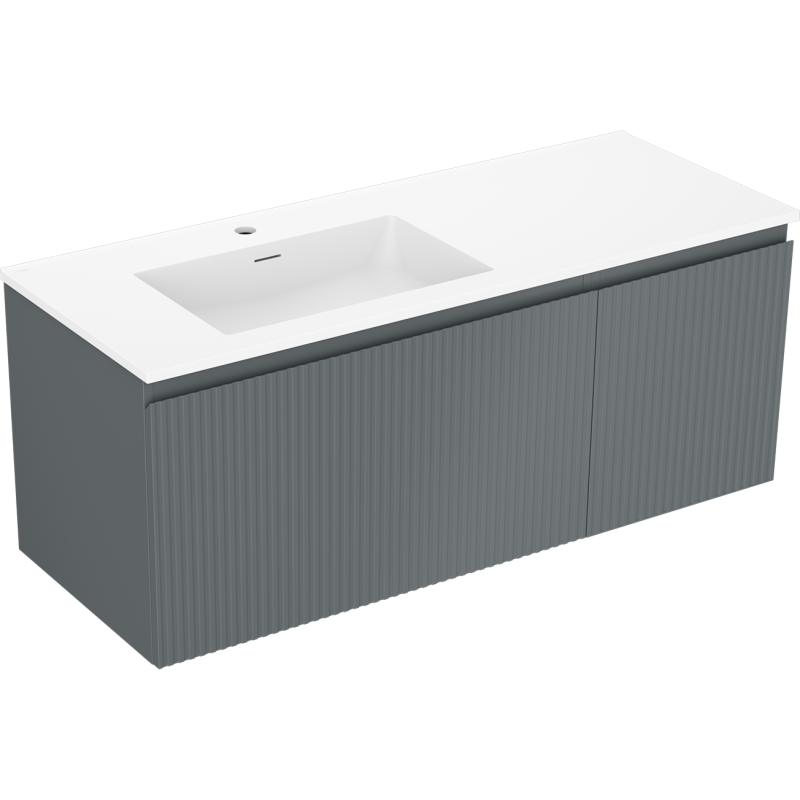 Mexen Rivel mobile da bagno 120 cm con lavabo Otis sinistro, 1S, 1D, scanalato, grafite opaco/bianco opaco