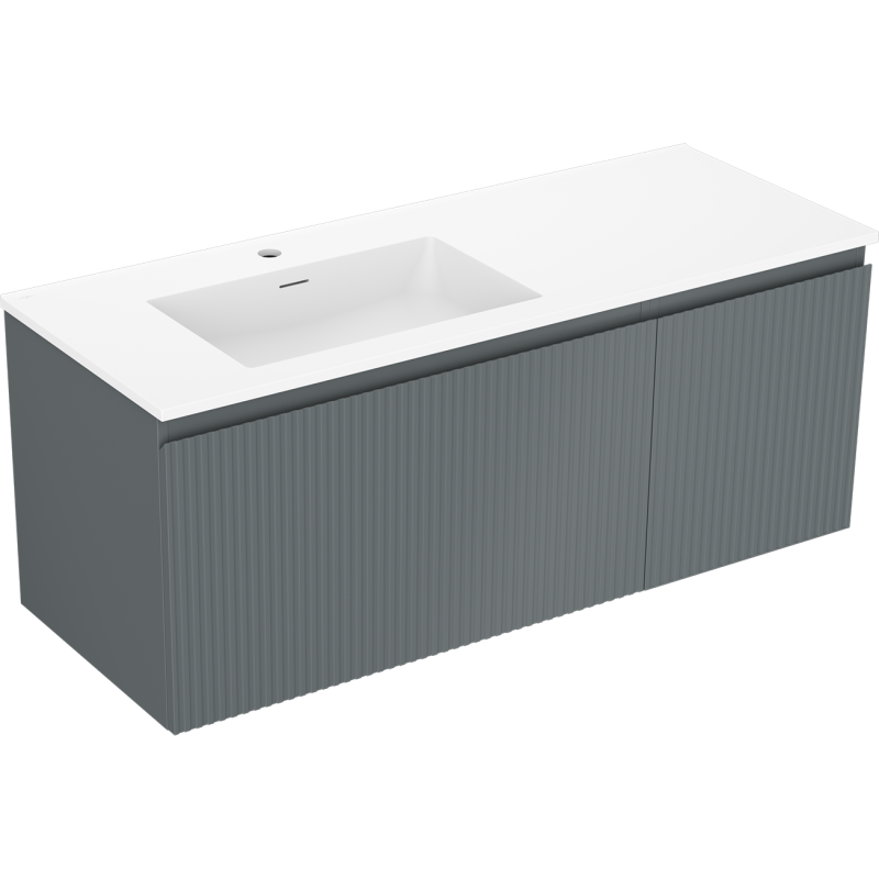 Mexen Rivel szafka łazienkowa 120 cm z umywalką Otis lewą, 1S, 1D, ryflowana, grafit mat/biała mat - 91A23-12047-3-BBFF66-W18L01