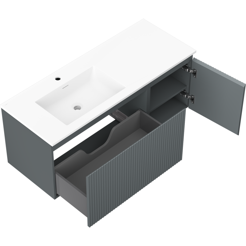 Mexen Rivel armario de baño de 120 cm con lavabo Otis izquierdo, 1S, 1D, ranurado, grafito mate/blanco mate