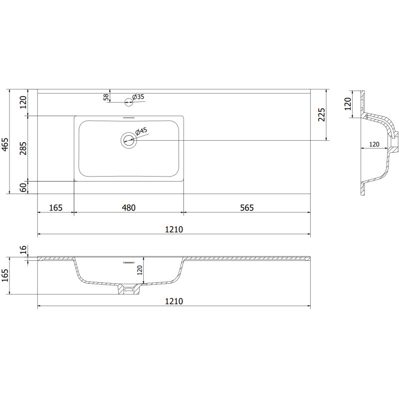 Mexen Rivel armadietto da bagno 120 cm con lavabo Otis sinistro, 1S, 1D, scanalato, nero opaco - 91A23-12047-3-BBFF71-W18L71