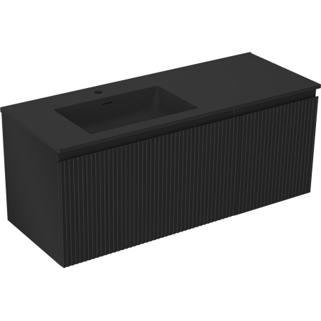 Mexen Rivel Badezimmer-Schrank 120 cm mit Otis Waschbecken links, 1S, 1D, geriffelt, schwarz matt - 91A23-12047-3-BBFF71-W18L71